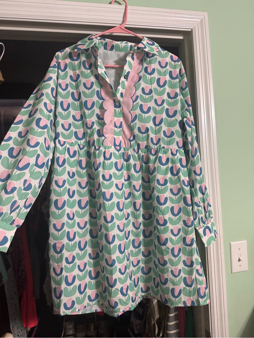 Pink and Mint Green Patterned Dress
